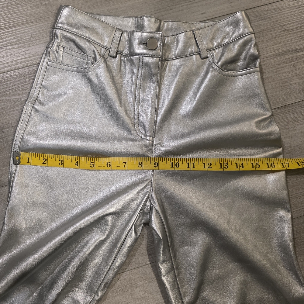 House of Harlow 1960 Silver Faux Leather Pants Size 2 Metallic Straight Leg - Picture 16 of 16